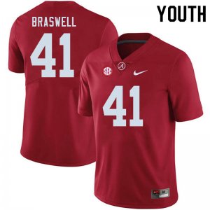NCAA Youth Alabama Crimson Tide #41 Chris Braswell Stitched College 2020 Nike Authentic Crimson Football Jersey BI17O10PT